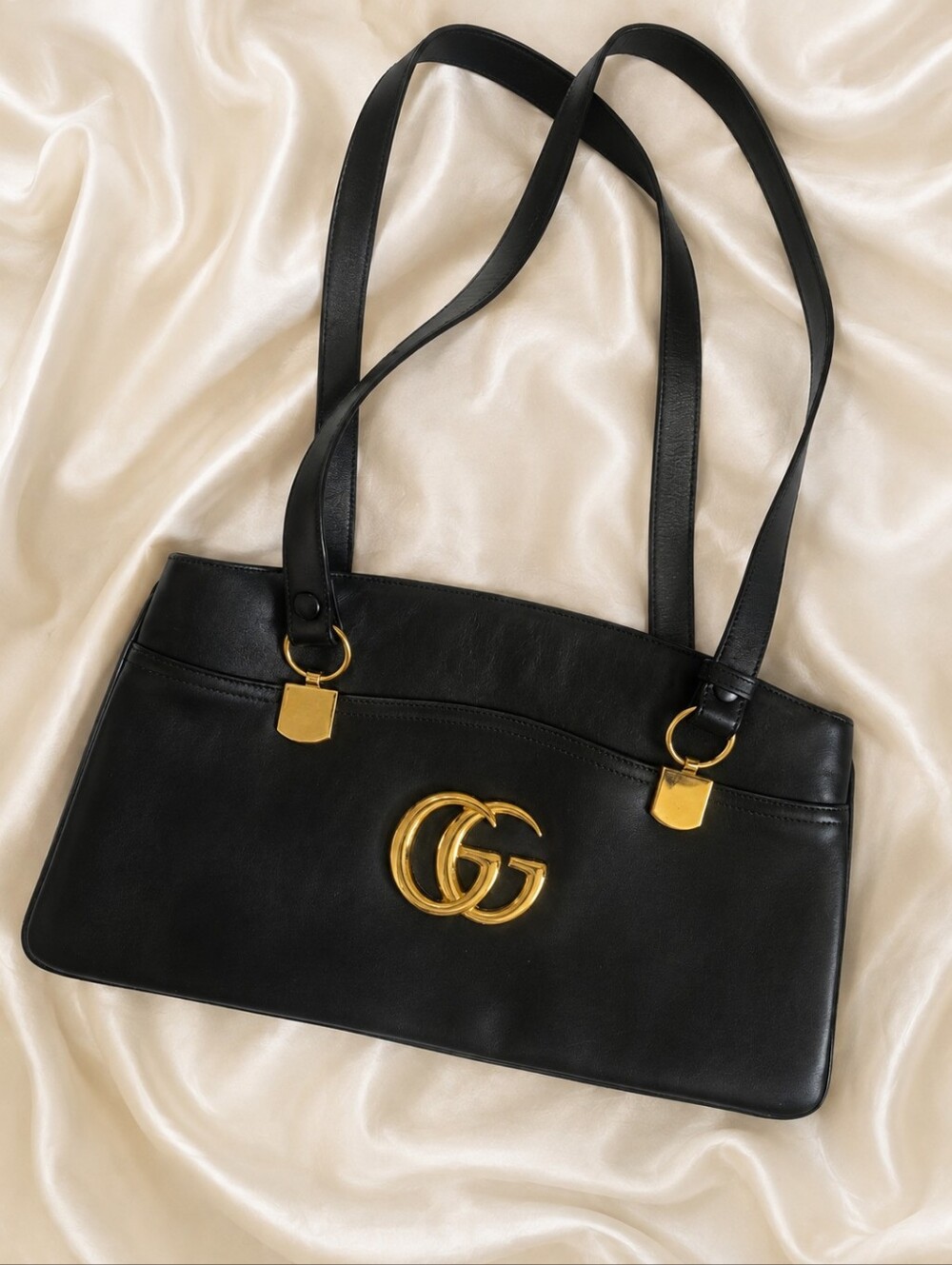 AUTHENTIC Black Leather Gucci Arli Large Convertible Shoulder Bag